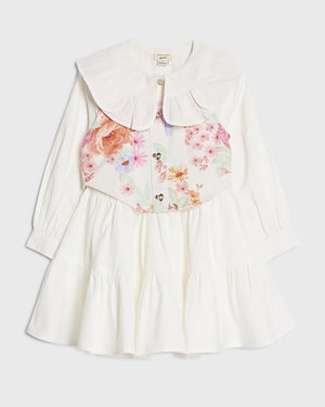 River Island Mini Girls Shirt Dress White Floral 2-In-1