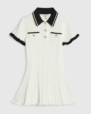 River Island Mini Girls Dress Cream Knitted Flippy Collared