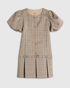 River Island Girls Dress Brown Check Pleated Bow Hem