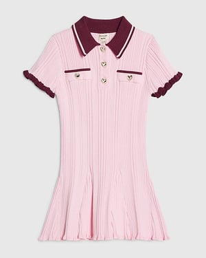 River Island Mini Girls Flippy Dress Pink Knitted Collared