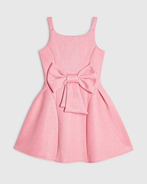River Island Girls Skater Dress Pink Glitter Bow Sleeveless