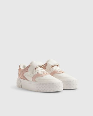 River Island Girls Trainers White Monogram Glitter Leopard