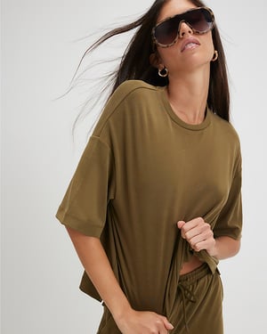 River Island Womens T-Shirt Khaki Soft Touch Crew Neck