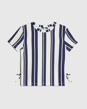 River Island Girls T-Shirt White Premium Stripe Bow