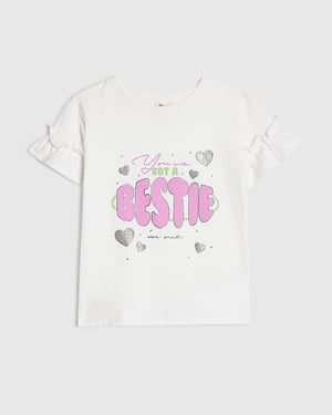 River Island Mini Girls T-Shirt White Got A Bestie Crew Neck