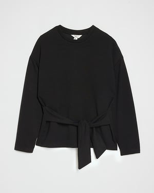 River Island Womens Top Petite Black Premium Tie Front