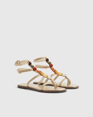 River Island Womens Gladiator Sandals Beige Gem Embellished