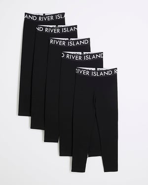 River Island Girls Leggings Black 5 Pack RI Waistband