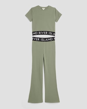 River Island Girls T-Shirt & Flared Leggings Set Khaki 2 Piece