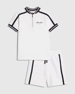 River Island Boys Polo Shirt Set White Baseball 2 Piece