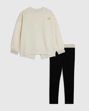River Island Girls Sweatshirt & Leggings Set Cream Split Back 2 Piece
