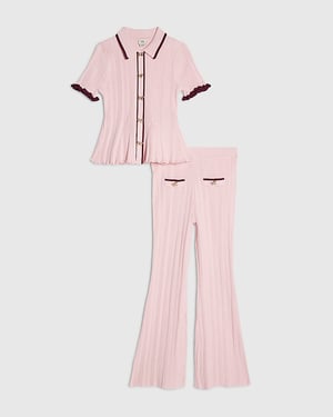 River Island Girls Polo Shirt & Trousers Set Pink Peplum Hem 2 Piece
