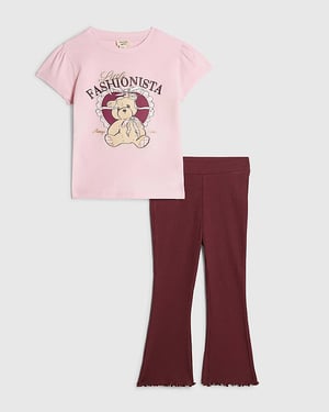 River Island Mini Girls T-Shirt & Leggings Set Pink Fashionista 2 Piece