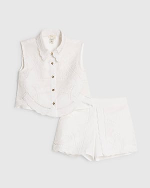 River Island Mini Girls Shirt & Shorts Set White Cutwork 2 Piece