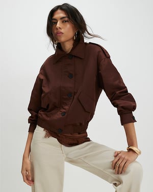 River Island Womens Jacket Brown Nylon Button Front