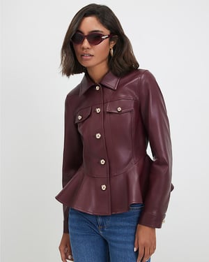 River Island Womens Jacket Red Peplum Hem Button Through
