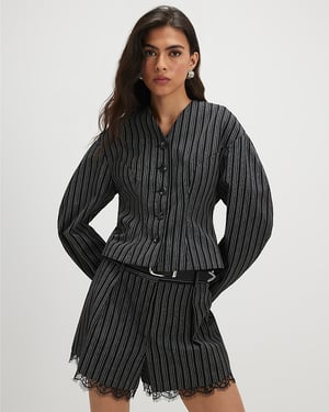 River Island Womens Jacket Black Pinstripe Cocoon Sleeve