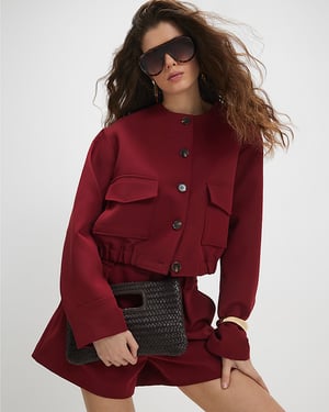River Island Womens Bomber Jacket Red Long Sleeve Pocket Detail