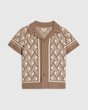 River Island Mini Boys Shirt Beige Geometric Knitted Collared