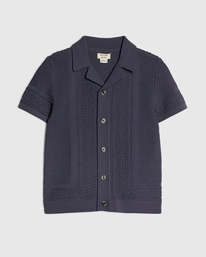River Island Mini Boys Shirt Navy Knitted Collared Button