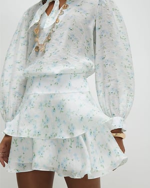 River Island Womens Mini Skirt White Floral Rara Zip Tiered