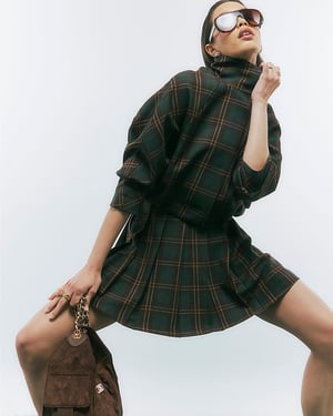 River Island Womens Mini Skirt Brown Pleated Check