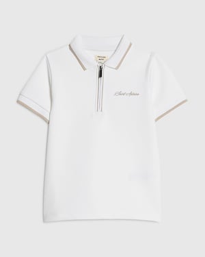 River Island Mini Boys Polo Shirt White Textured Quarter Zip