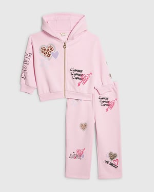 River Island Mini Girls Hoodie & Joggers Set Pink Graffiti Zip 2 Piece