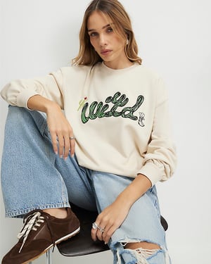 River Island Womens Sweatshirt Cream Cotton Blend Cactus