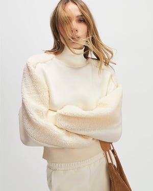 River Island Womens Sweatshirt Cream Long Sleeve Borg Detail