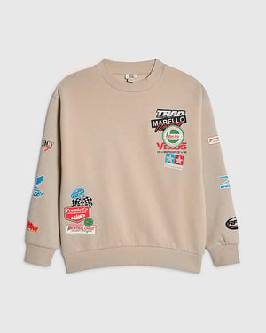 River Island Boys Sweatshirt Beige Motorsport Badges