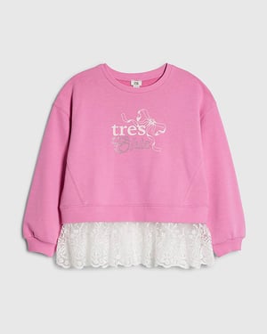 River Island Girls Sweatshirt Pink Tres Chic Lace Hem