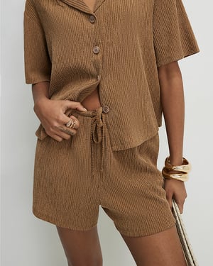 River Island Womens Shorts Beige Textured Drawstring Waist