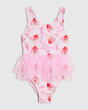 River Island Mini Girls Swimsuit Pink Strawberry Bow Tutu