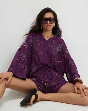 River Island Womens Shirt Purple Palm Embellished