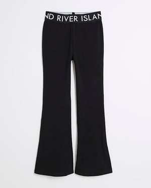 River Island Girls Flared Trousers Black RI Waistband