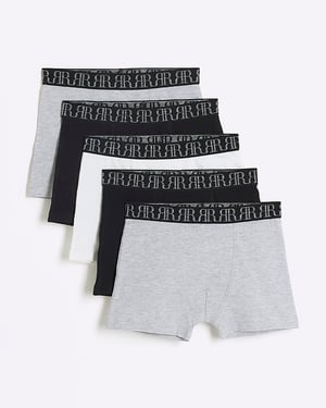 River Island Boys Boxers 5 Pack Grey RI Waistband