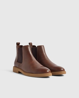 River Island Mens Chelsea Boots Brown Faux Leather Heeled