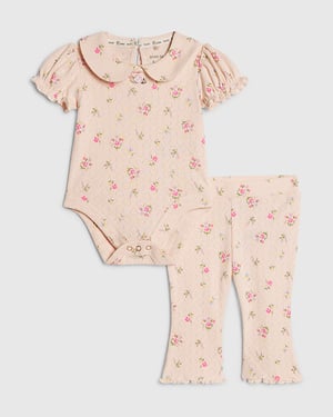 River Island Baby Girls Romper & Bottoms Set Pink Pointelle 2 Piece