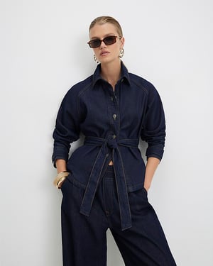 River Island Womens Trench Jacket Blue Denim Cropped