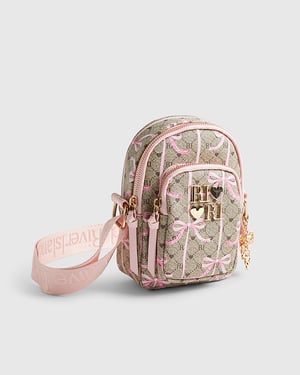 River Island Girls Crossbody Bag Brown Monogram Bow