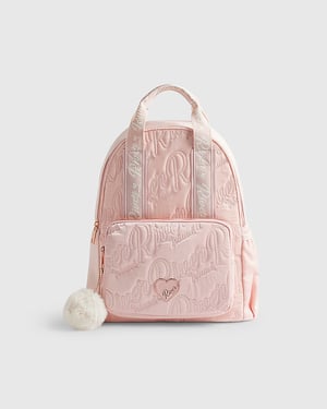 River Island Girls Backpack Pink RI Quilted Pom Detail Zip