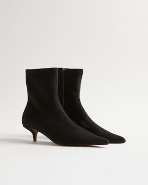 River Island Womens Sock Boots Black Faux Suede Pointed Toe