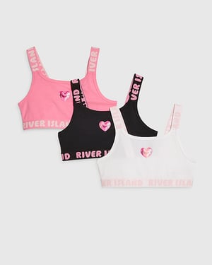 River Island Girls Crop Top Pink Strappy 3 Pack Sleeveless