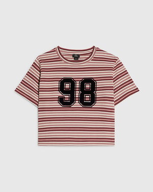 River Island Girls Crop Top Pink Stripe Number 98 Crew Neck