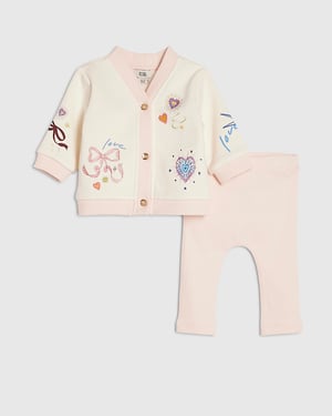 River Island Baby Girl Cardigan & Leggings Set Cream Bow 2 Piece