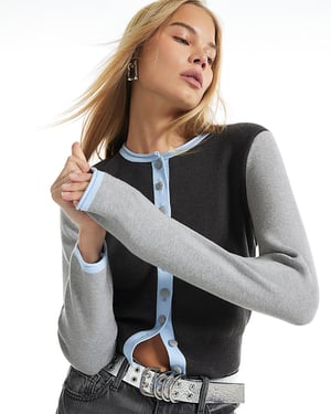 River Island Womens Cardigan Grey Colour Blocked Knitted