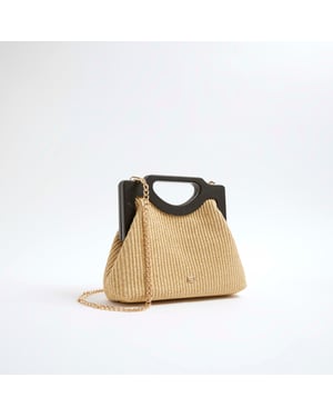 River Island Womens Clutch Bag Beige Raffia