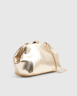 River Island Womens Clutch Bag Gold Ruched Frame Clip Top