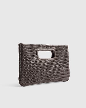River Island Womens Clutch Bag Brown Woven Leather